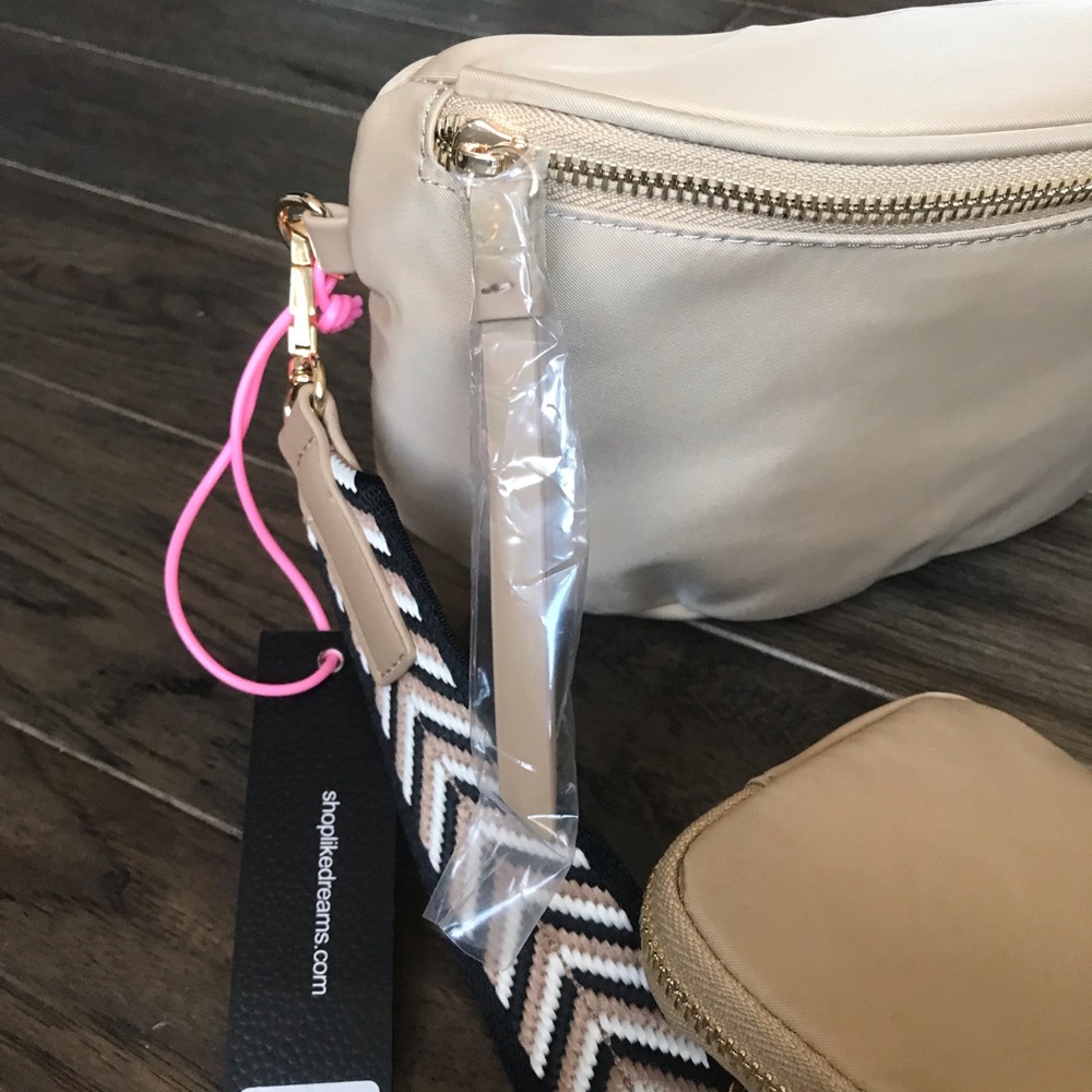 Beige Crossbody Bag with Detachable Patterned Strap - Picture 3 of 16